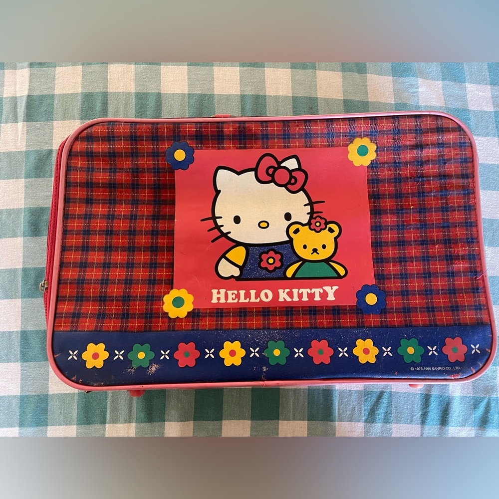 Vintage Hello Kitty Red Checkered pattern Suitcase 1976 Sanrio 1995